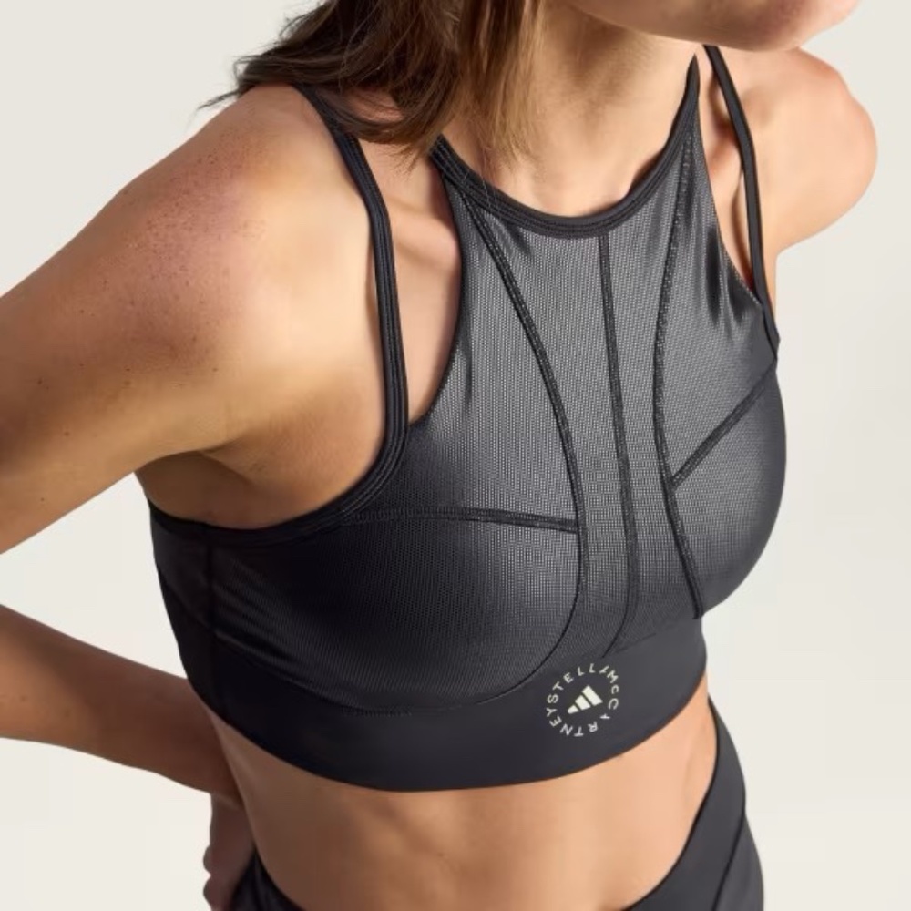 adidas Stella McCartney Small Training Micro Dot Shine Crop Top Black JM6089 - Picture 3 of 11
